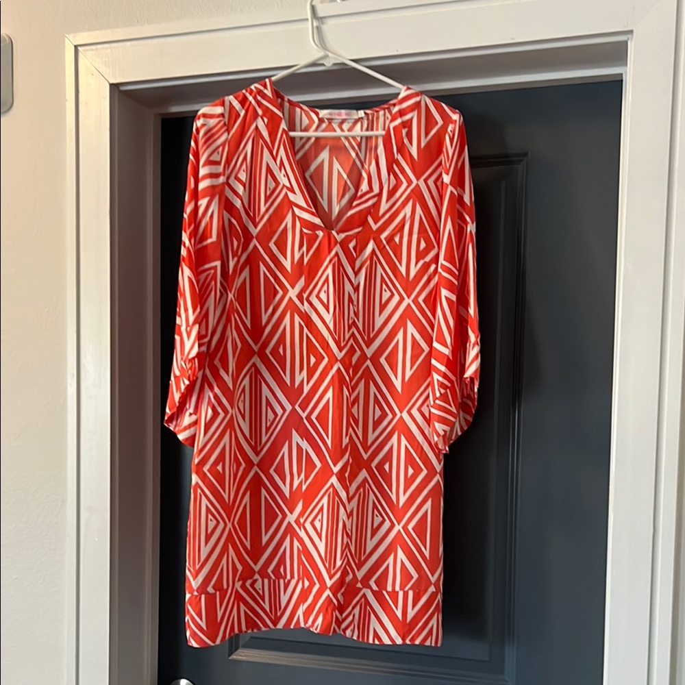 Alice & Trixie Orange and White Geometric Silk Dress